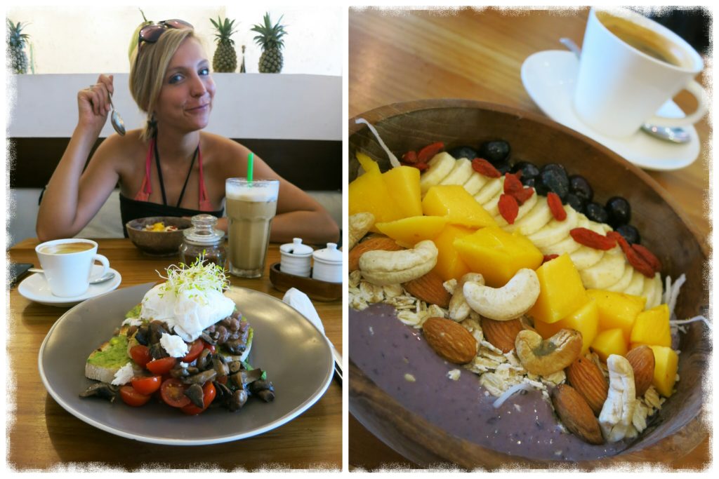 girl eating breakfast at cafe organic seminyak bali