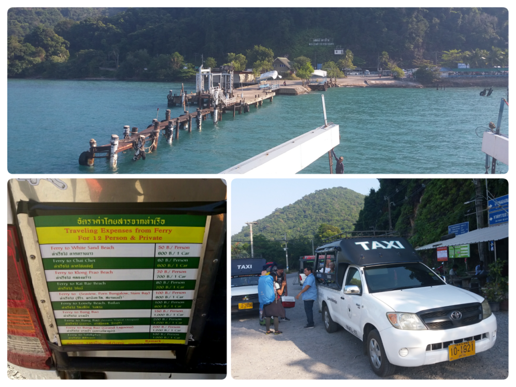 Arrival by ferry on Koh Chang and taxi ride to hotel