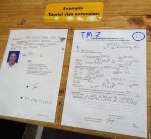 Example tourist visa extension form TM 7 at the immigration office in Chiang Mai