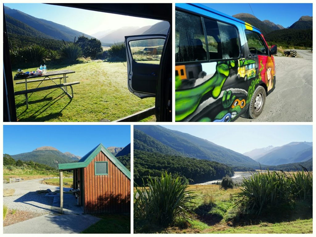 new zealand roadtrip blue pools franz josef glacier cameron flat campground collage