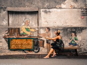 queuing for soya street art mural Penang