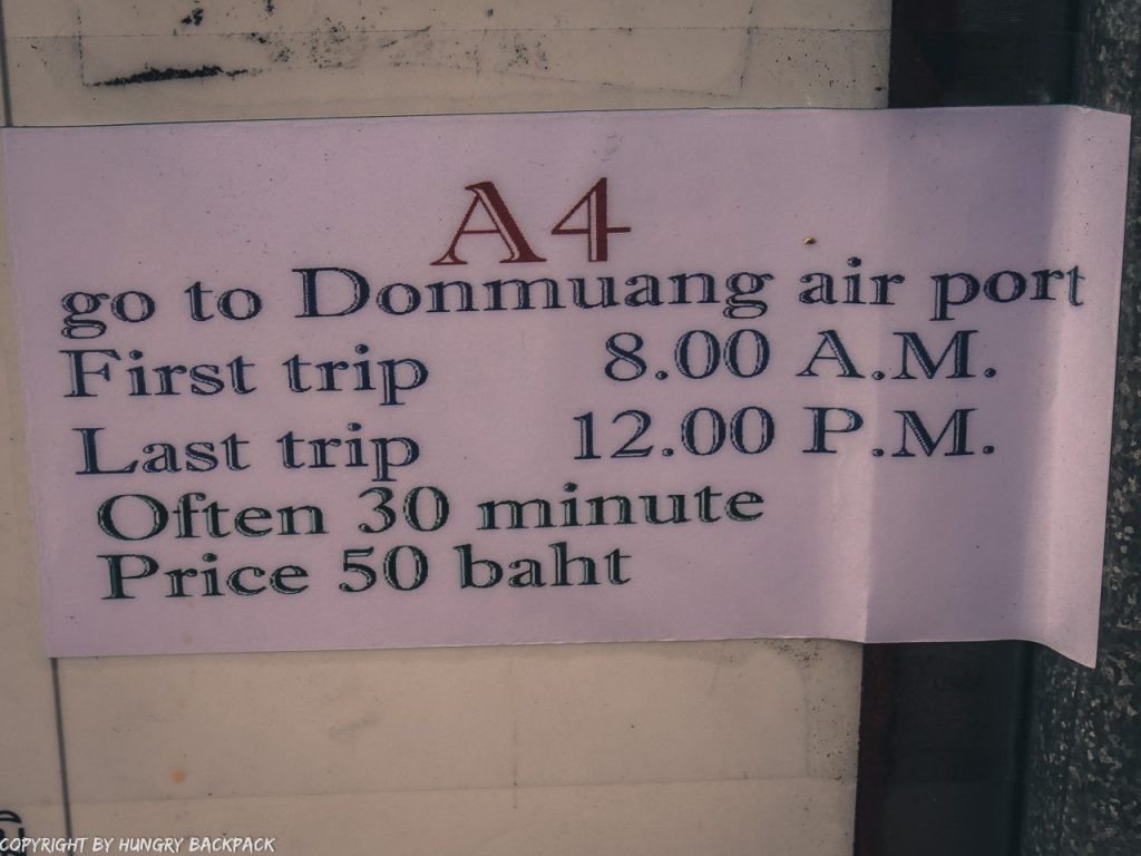 Don Mueang to Bangkok City by bus_Bus timets A4 Khao San to Don mueang