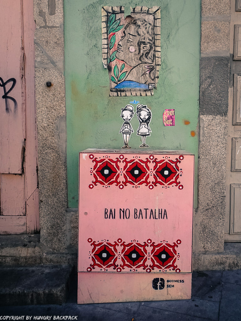 Porto street art_Rua das Flores_electrical box godmess and stickers