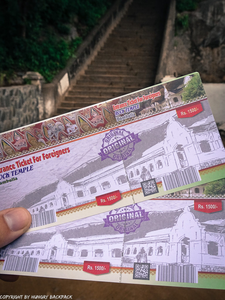 entrance ticket to Dambulla Cave Temple