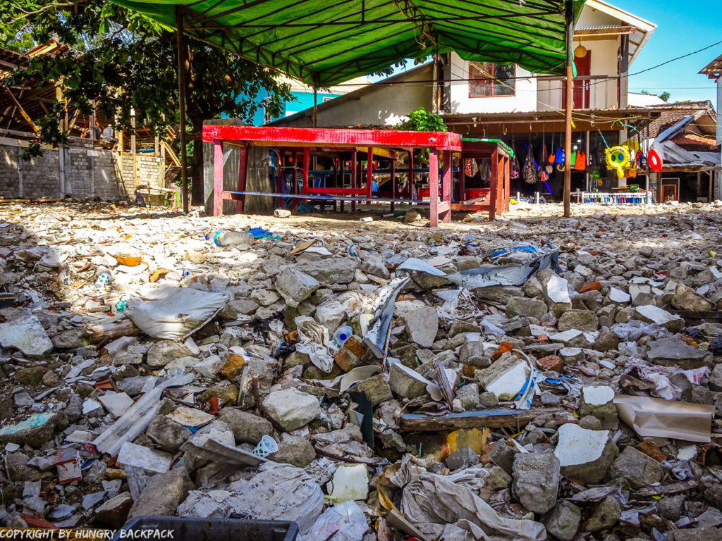 Gili Trawangan on year after earthquake_square of depris of collapsed building in center of town