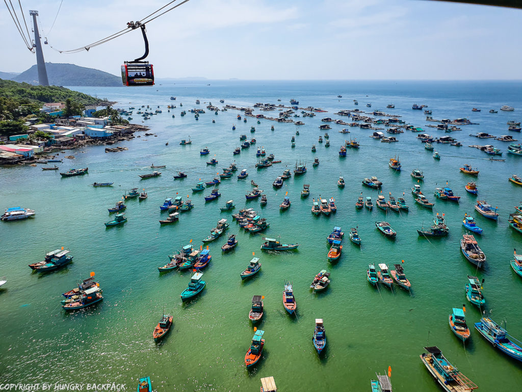 Phu Quoc Cable Car - view from cabin of fishing boats