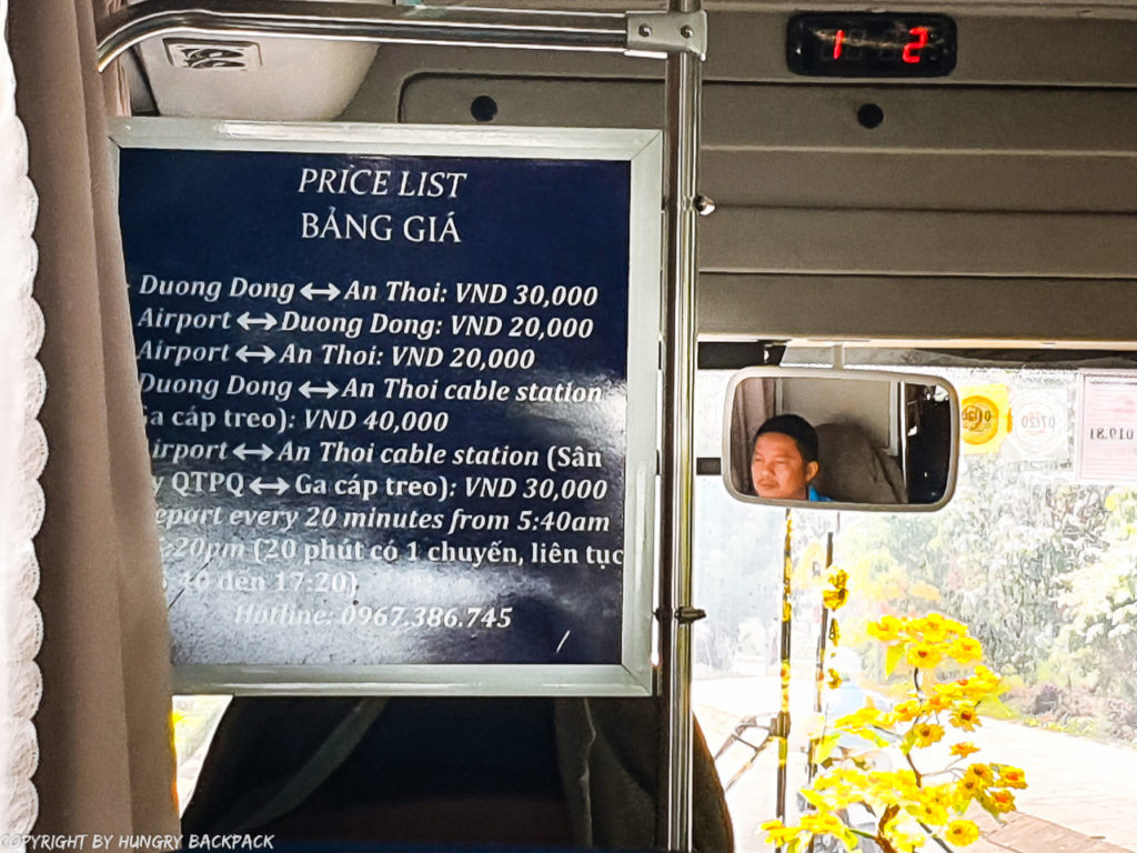 Phu Quoc public bus duong Dong An Thai line 11_price list